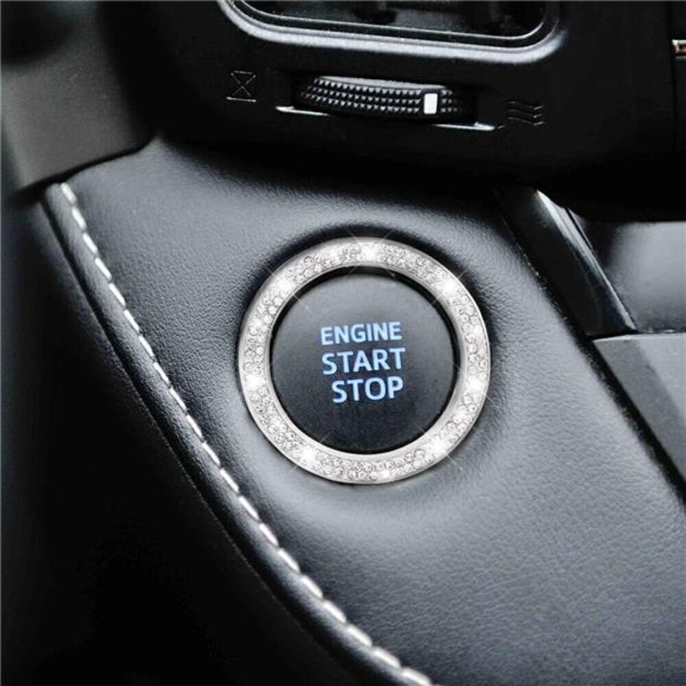 Silver Car Start Button Bling Rhinestone Diamond Engine Button Ring 2-Pack - Picture 7 of 7